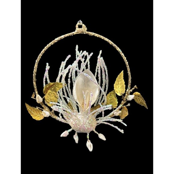 Vintage Round Wire Seashell Underwater Scene Christmas Ornament Silvestri 4" - Picture 1 of 8